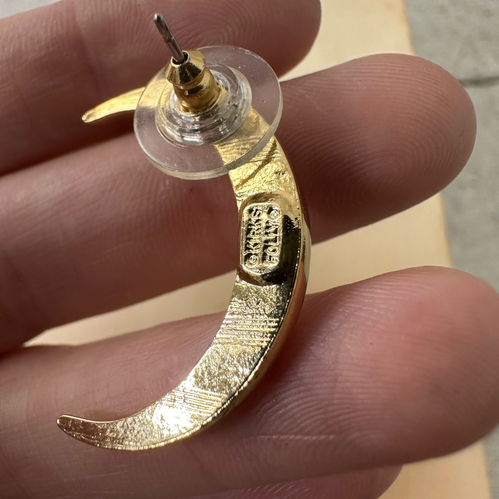 Vintage Kirk’s Folly AB Crescent Moon Postback Earrings - Picture 5 of 6